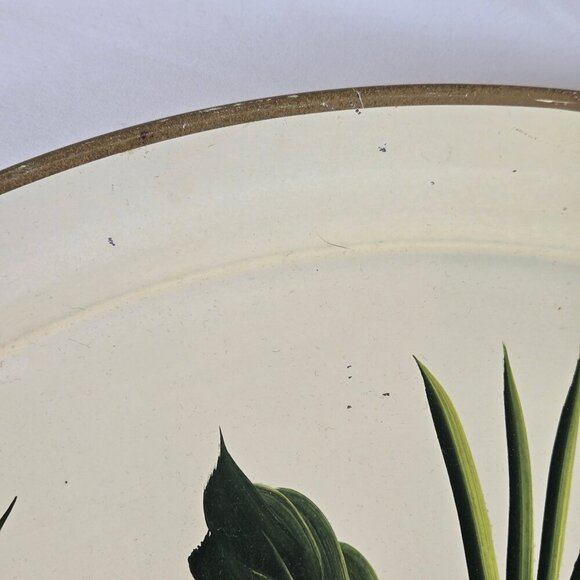 Tole by Pilgrim Art Large Round Metal Tray Roses and Daisy Pattern Gold Rim - Picture 9 of 15